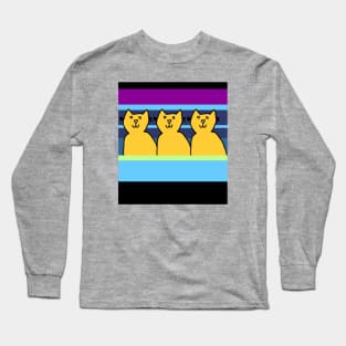 Three Cats on Stripes Long Sleeve T-Shirt